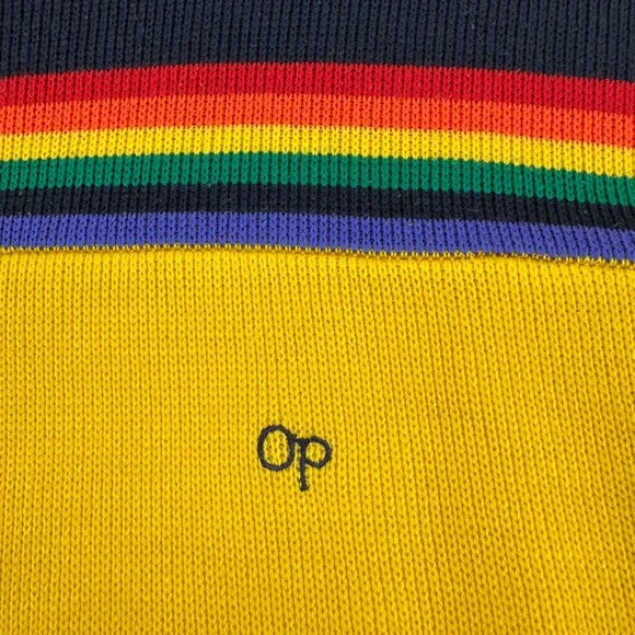 VTG 80s Ocean Pacific Op Rainbow Stripe Sweater Large Stranger Things Surf Retro